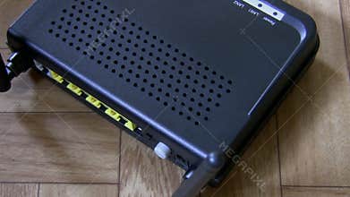 Modem, cable plugging top view