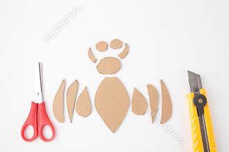 Flat lay, Craft supplies. Tools, cutouts ready for home craft and artistic creations,