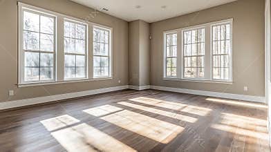 Generative AI Bright and Inviting Living Room with Large Windows for Modern Home Interiors and Fresh Atmosphere bu