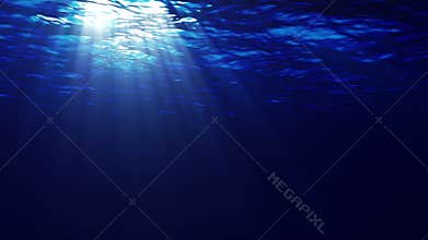 Underwater ocean waves ripple and flow with light rays. 4K seamless loop