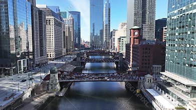 Aerial view of Chicago Riverwalk At Chicago In Illinois United States.