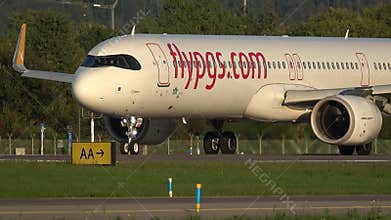 Pegasus Airlines Airbus A321 neo take-offs at the Bergamo Milano international Airport