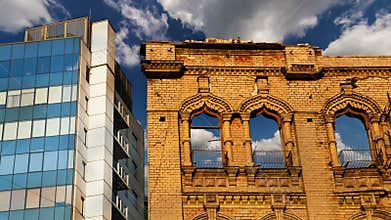 Modern and old Buildings with Clouds Timelapse