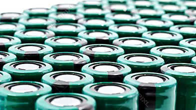 Row of lithium batteries showcasing modern energy storage technology
