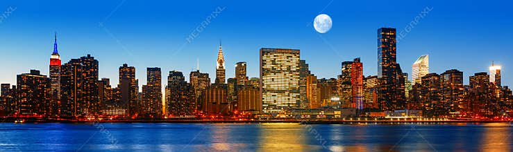 Late evening New York City skyline panorama