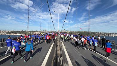 Athletes running in 45. Istanbul marathon which includes two continents in one race.