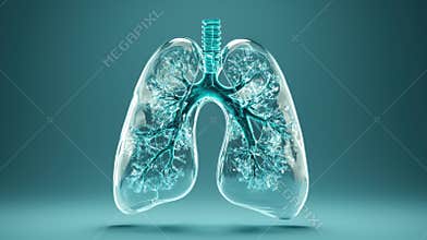 Glass lungs showing bronchial tree and trachea on teal background
