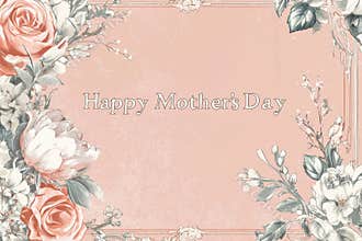 Vintage Mothers Day Card Design with Elegant Floral Frame and Classic Script on Pink Background