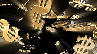Dollar symbol flying,Alpha included, stock footage