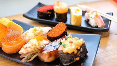 Vibrant Assorted Sushi Platter with Chopsticks