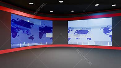 3D Virtual TV Studio News, Backdrop For TV Shows .TV On Wall.3D Virtual News Studio Background