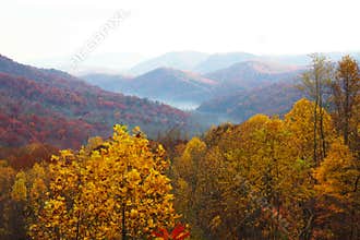 Colorful mountain landscapes with fog