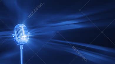 Blue FX Background with rotating vintage microphone,seamless loop, stock footage