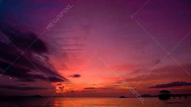 Sunset on the beach. Paradise beach. Tropical paradise