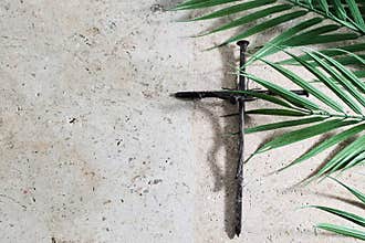 Palm Sunday, Rustic Cross and Leaves