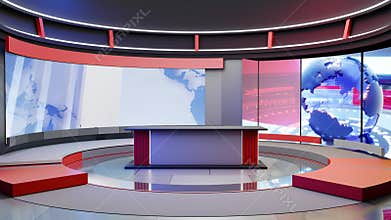 3D Virtual TV Studio News, Backdrop For TV Shows .TV On Wall.3D Virtual News Studio Background