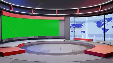 3D Virtual TV Studio News, Backdrop For TV Shows .TV On Wall.3D Virtual News Studio Background