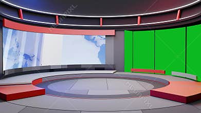 3D Virtual TV Studio News, Backdrop For TV Shows .TV On Wall.3D Virtual News Studio Background
