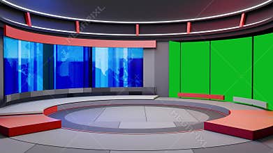 3D Virtual TV Studio News, Backdrop For TV Shows .TV On Wall.3D Virtual News Studio Background