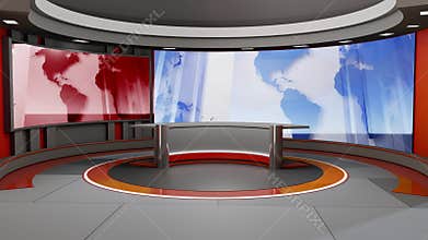 3D Virtual TV Studio News, Backdrop For TV Shows .TV On Wall.3D Virtual News Studio Background