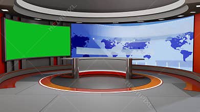 3D Virtual TV Studio News, Backdrop For TV Shows .TV On Wall.3D Virtual News Studio Background