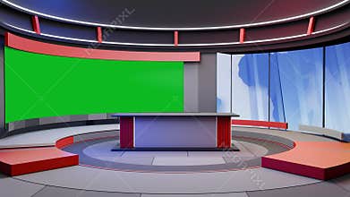 3D Virtual TV Studio News, Backdrop For TV Shows .TV On Wall.3D Virtual News Studio Background
