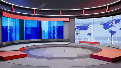 3D Virtual TV Studio News, Backdrop For TV Shows .TV On Wall.3D Virtual News Studio Background