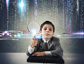 Young boy looking for malicious code