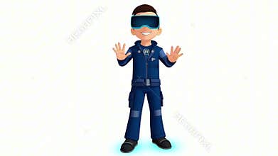 Cheerful cartoon kid change avatar character in VR headset ai generative