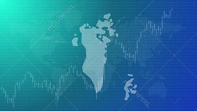 Bahrain economics rising chart up animated map stock market economic trend country shape connected global map animated blue