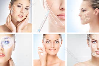 A collage of young women in makeup