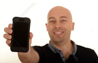 Happy man with mobile