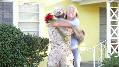 Wife Welcoming Husband Home On Army Leave