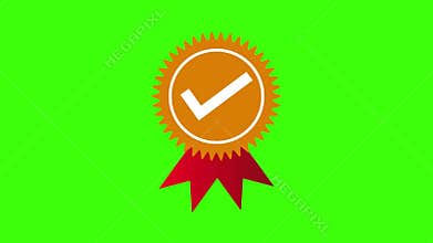 Golden checkmark award badge animation:official approval and premium quality 4k