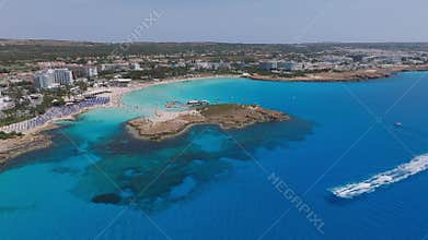 Aerial View of Ayia Napa Coastline with Beaches and Resorts