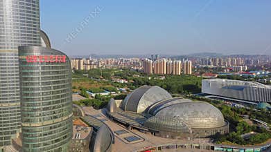Aerial photography of the Shandong Jinan Cultural and Arts Center Grand Theatre