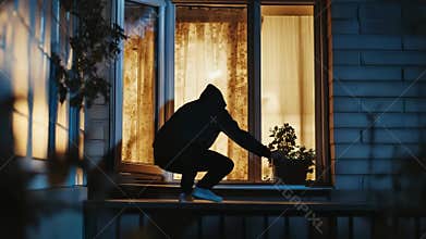 Masked intruder: residential break-in, stolen item, safety concern, criminal intent, hidden identity, private dwelling, unknown