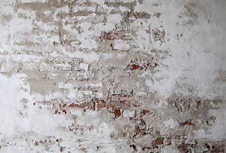 Old Red Brick Wall with Cracked Concrete Background Texture