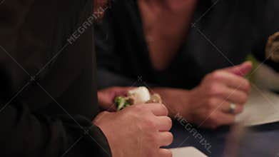 Details Of Gourmet Burger With Swordfish During A Luxury Dinner