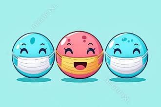 Three cartoon faces wearing masks