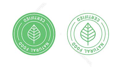 Natural Food Certified Leaf Badge Logo Animation on White Background