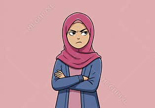 Woman with Hijab Crossing Arms Showing Annoyance