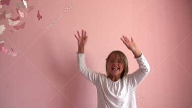 Slow Motion Sequence Of Young Girl Jumping On Her Bed