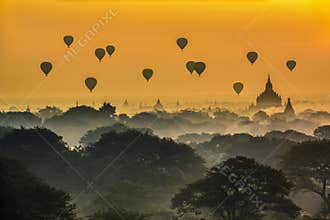 Sunrise Hot Air Balloons Over Bagan, Myanmar