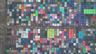 Aerial view of colorful tents of global Muslims congregation in Tongi, Dhaka, Bangladesh.