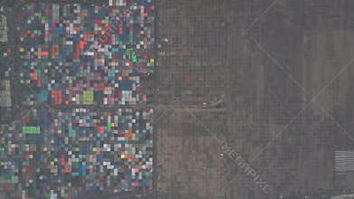 Aerial view of colorful tents of global Muslims congregation in Tongi, Dhaka, Bangladesh.