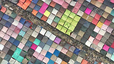 Aerial view of colorful tents of global Muslims congregation in Tongi, Dhaka, Bangladesh.