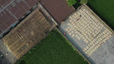 Aerial view of drying vermicelli in Bogura, Bangladesh.