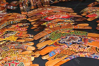 Collage of boomerangs at Queen Victoria Market, Melbourne,Australia