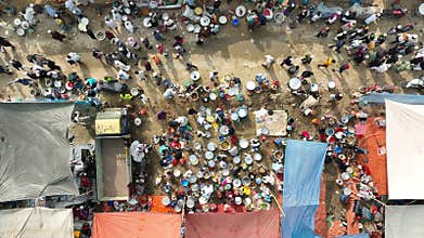 Aerial view of colorful tents of global Muslims congregation in Tongi, Dhaka, Bangladesh.